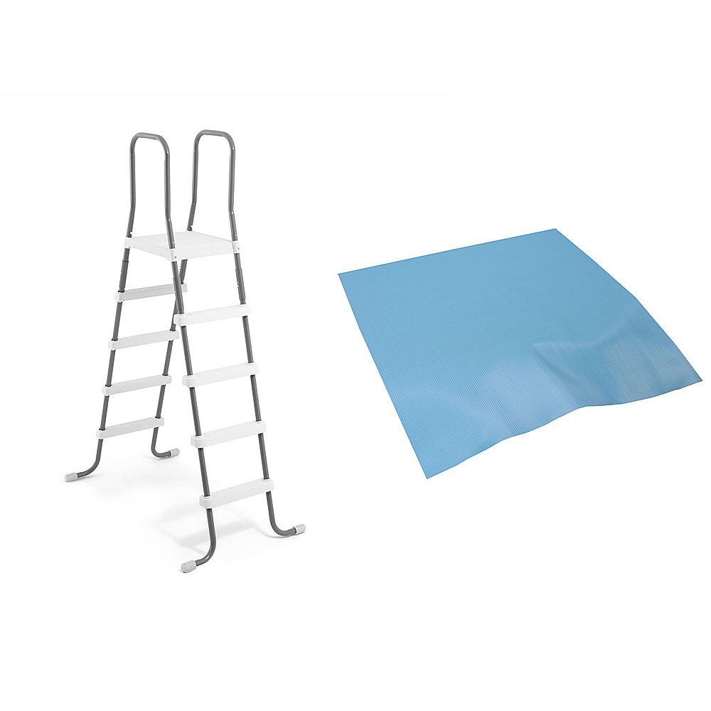 Intex - Steel Frame Above Ground Swimming Pool Ladder + Pool Ladder Step Pad