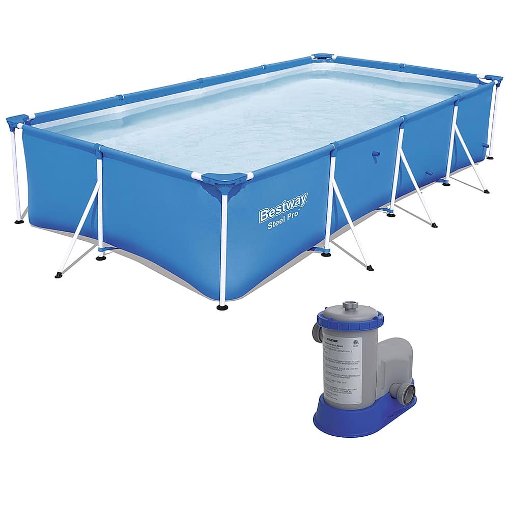 Bestway - 13ft x 7ft x 32in Rectangular Frame Above Ground Swimming Pool & Pump - Blue