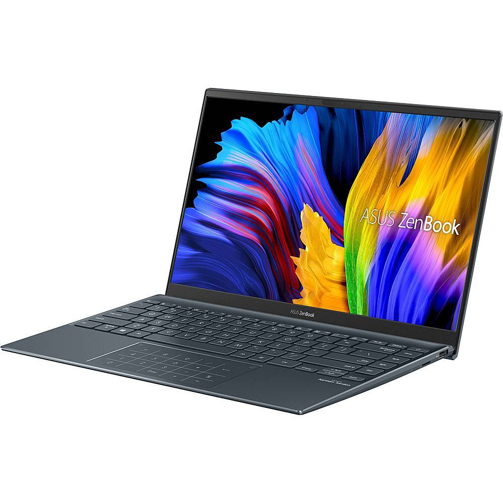 Left View: ASUS - ZenBook 14" Laptop - AMD Ryzen 5 - 8GB Memory - 512GB SSD - Pine Gray