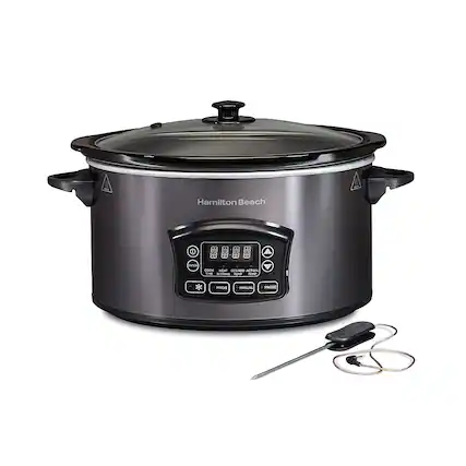 Front. Hamilton Beach - Programmable Defrost 6-Quart Slow Cooker with Temperature Probe - Stainless Steel.