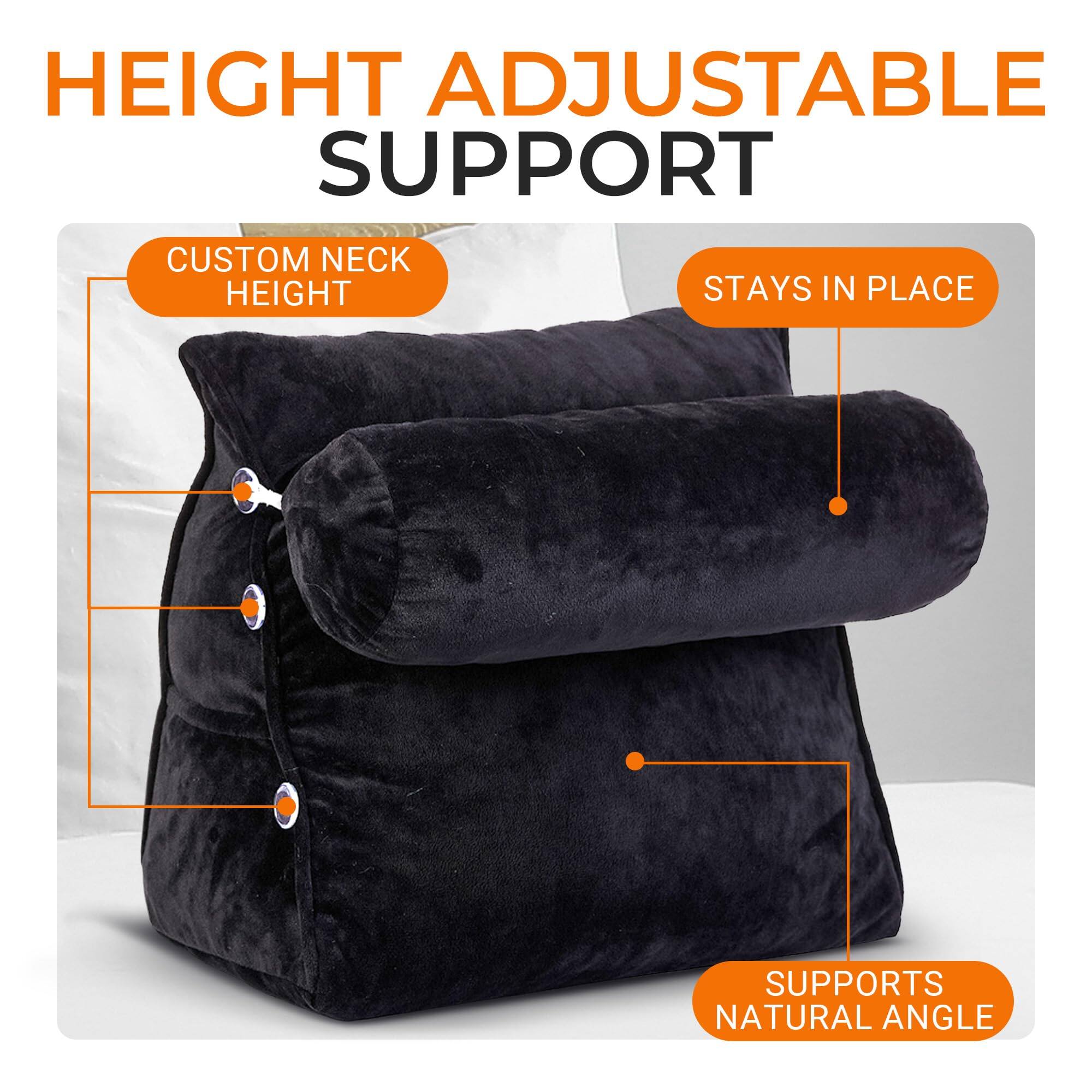 HEIGHT ADJUSTABLE SUPPORT  
CUSTOM NECK HEIGHT  
STAYS IN PLACE  
SUPPORTS NATURAL ANGLE