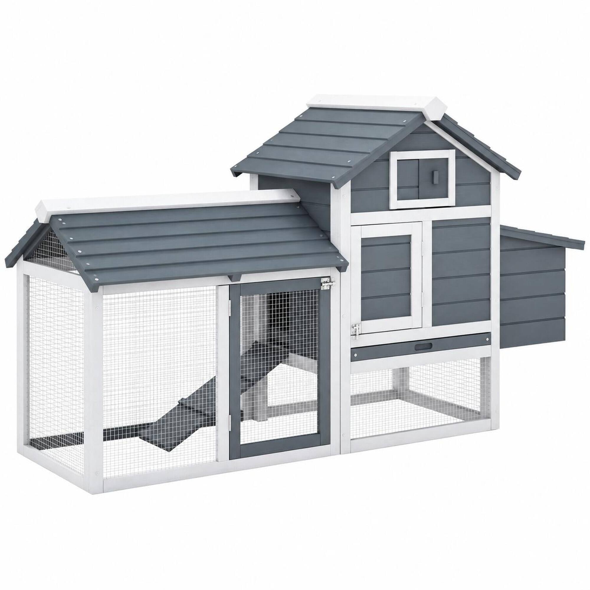 Front. RYHNUYNE - 59 in Wooden Chicken Coop, Fir Wood Hen House, Nesting Box, Removable Tray, White.
