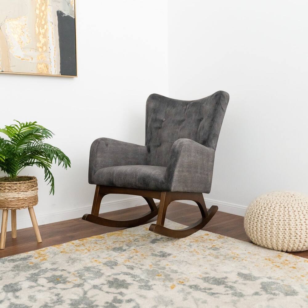 Alt View 2. Loheer - Loheer Solid Wood Rocking Chair Stain Resistant Fabric Brown/Gray - Brown and Dark Gray.