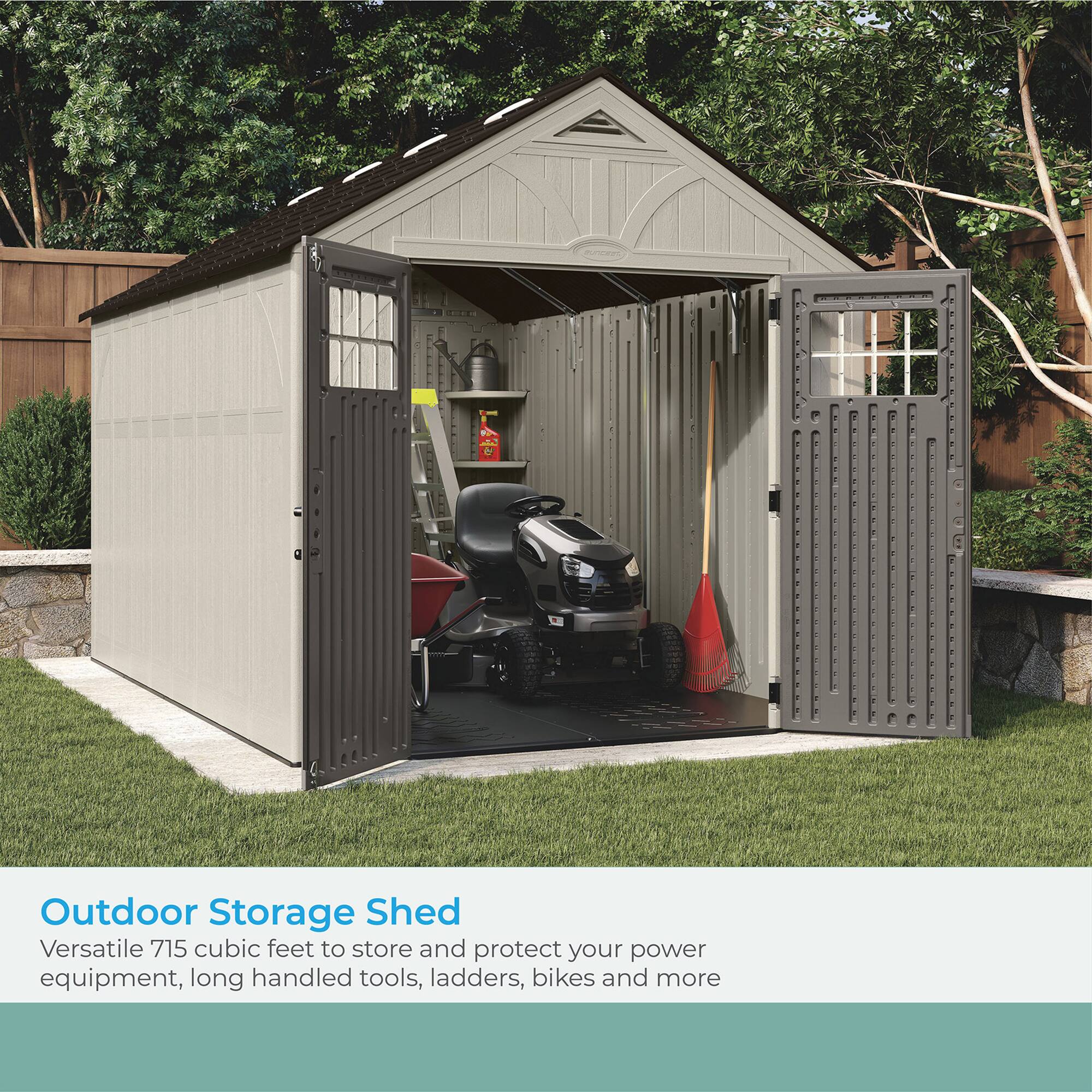 FELO 1A Outdoor Storage Shed  
Versatile 715 cubic feet to store and protect your power equipment, long handled tools, ladders, bikes and more