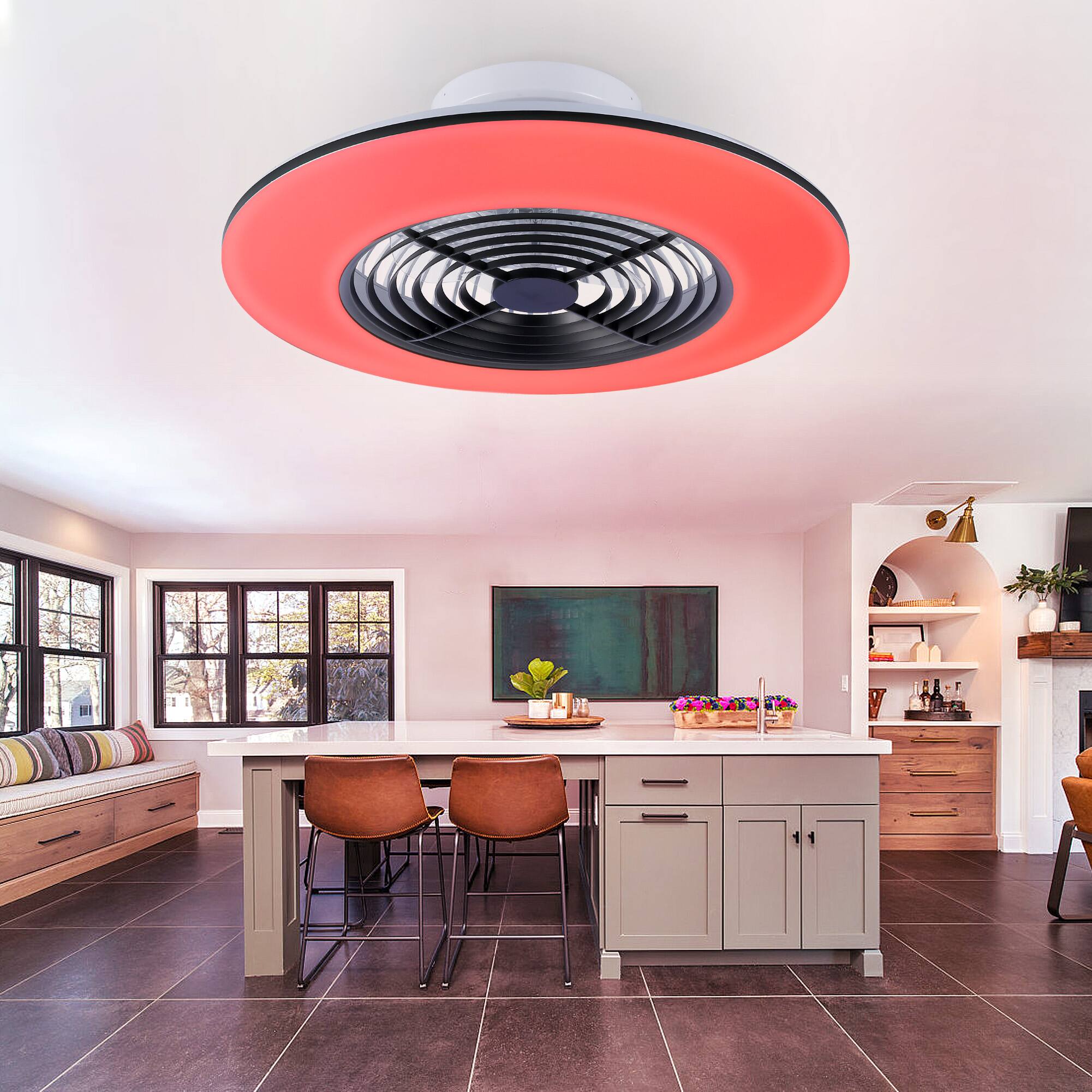 Alt View 7. Domanki - Domanki 24" Smart LED Bladeless Ceiling Fans with RGB Lights and Remote/APP, Low Profile Ceiling Fan with Light-Black - Black.
