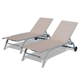 Ecooso - Chaise Lounge Outdoor Set of 2, Lounge Chairs for Outside with Wheels, Outdoor Lounge Chairs with 5 Adjustable Position - khaki