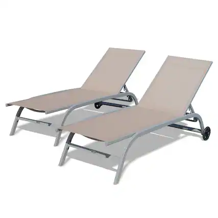 Front. Ecooso - Chaise Lounge Outdoor Set of 2, Lounge Chairs for Outside with Wheels, Outdoor Lounge Chairs with 5 Adjustable Position - khaki.
