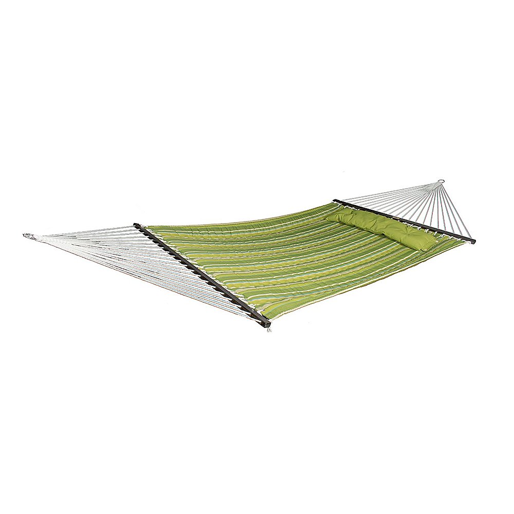 Bliss - Quilted Reversible Hammock in Olefin with Button Tuft Pillow - Green Stripe