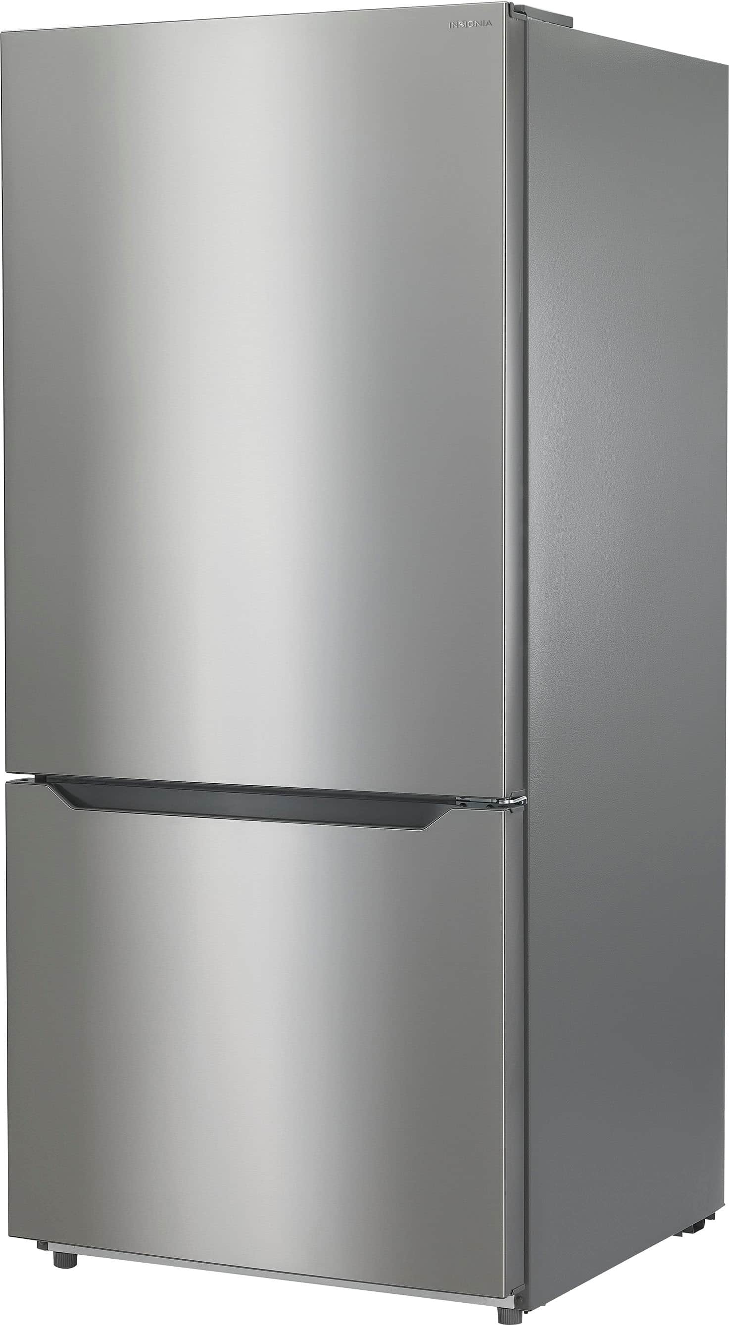 Left. Insignia™ - 18.6 Cu. Ft. Bottom Freezer Refrigerator with ENERGY STAR Certification - Stainless Steel.