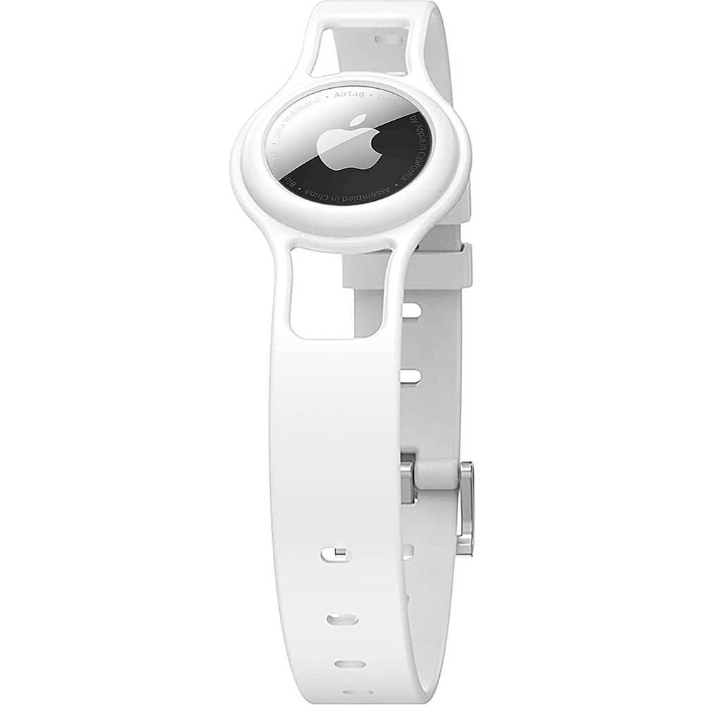 Front. SaharaCase - Silicone Dog Standard Collar with Apple AirTag slot - 10-in to 14-in Neck - White.