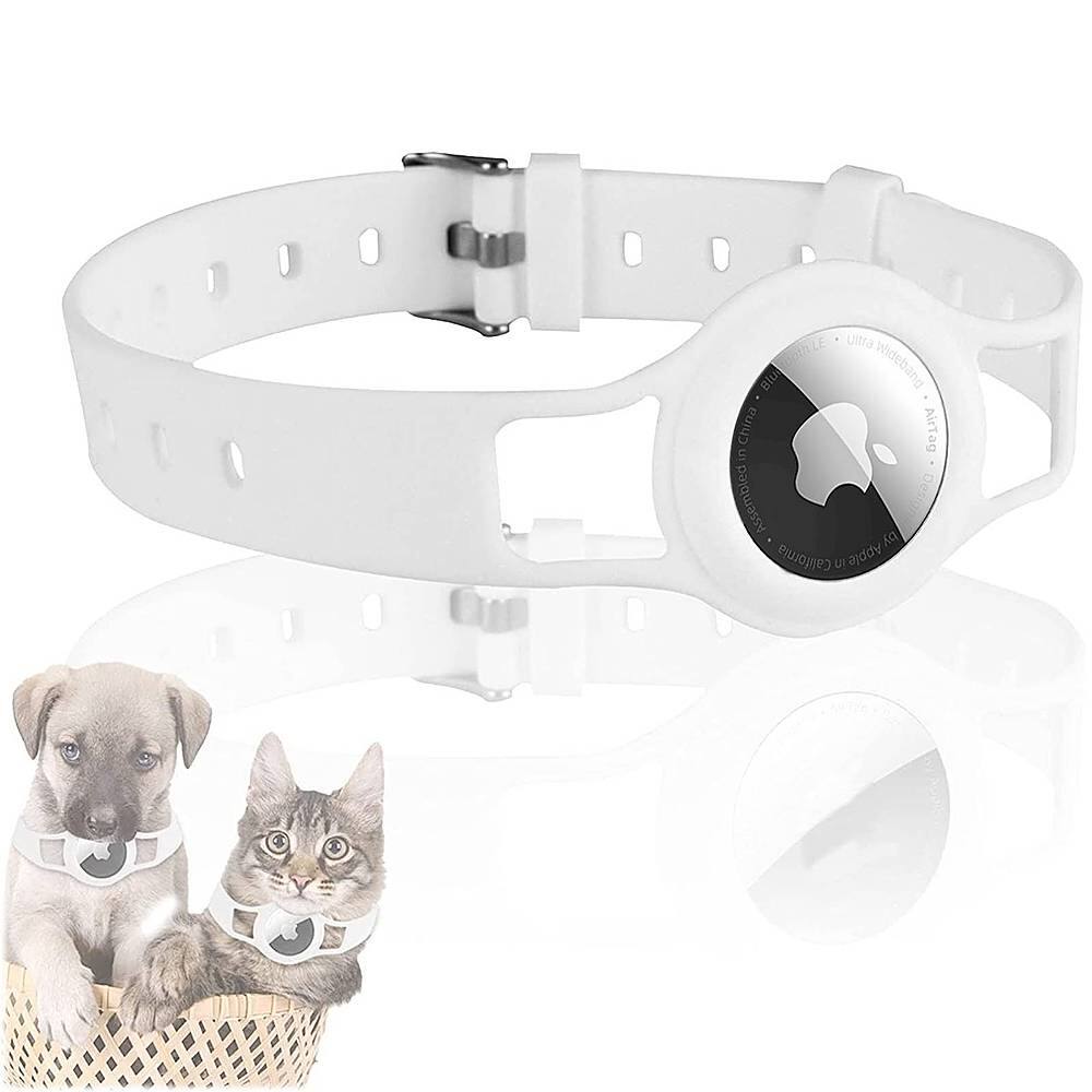 Alt View 14. SaharaCase - Silicone Dog Standard Collar with Apple AirTag slot - 10-in to 14-in Neck - White.
