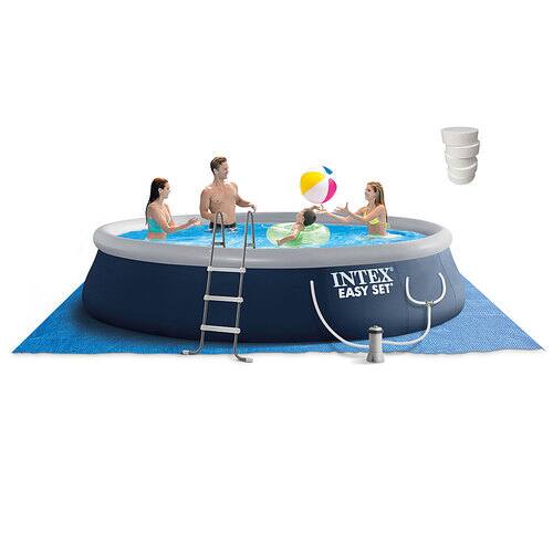 Intex - Above Ground Pool w/ Pump & 5 Lbs Chlorine Tablets - Navy and gray