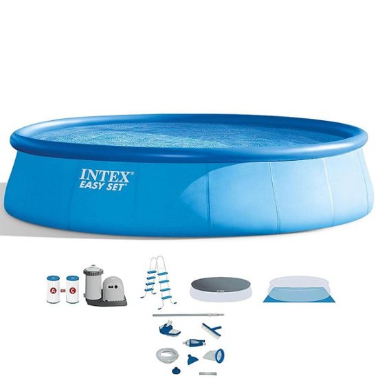 Front Zoom. Intex - Inflatable Easy Set Pool with Ladder, Pump - Blue.
