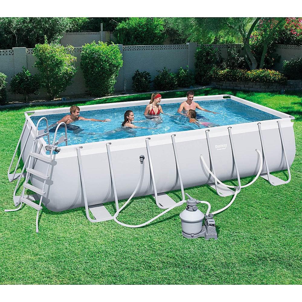 Alt View 14. Bestway - 18ft x 9ft x 4ft Rectangular Above Ground Swimming Pool w/ Ladder & Pump - Gray.