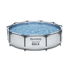 Bestway - 10' x 30" Steel Pro Frame Max Round Above Ground Swimming Pool with Pump - Gray
