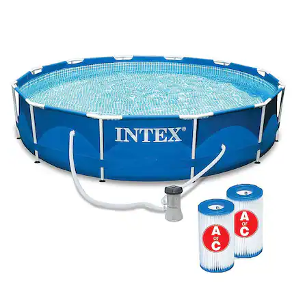 Front. Intex - Pool with Filter & Type A or C Filter Cartridges - Blue.