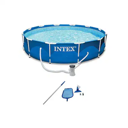 Front. Intex - Pool w/ Filter Pump & Pool Cleaning Kit - Blue.