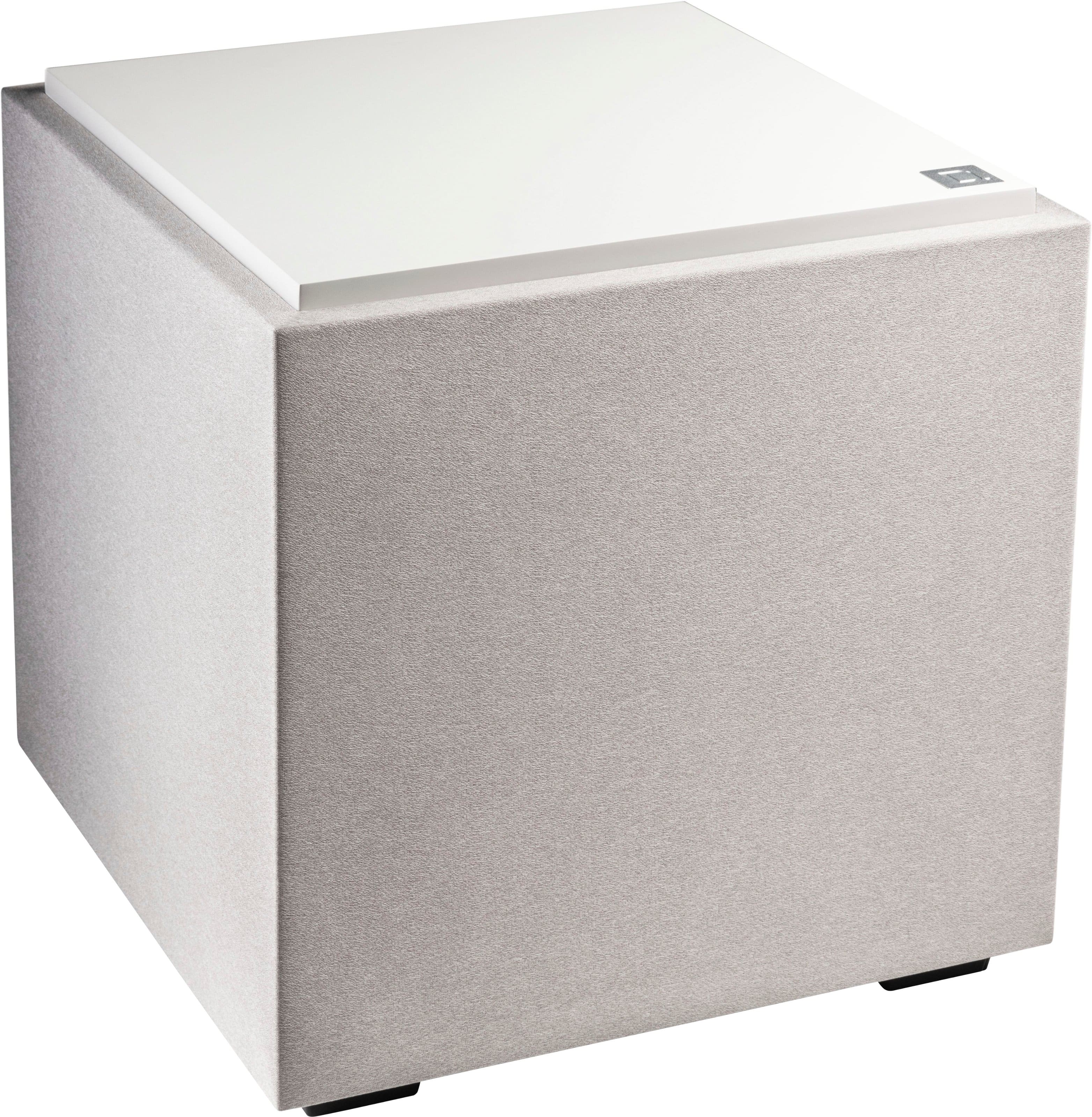 Left. Definitive Technology - Descend DN10 10" Sub, 3XR Architecture, 500W Peak Class D Amplifier, (2) 10" Bass Radiators - White.