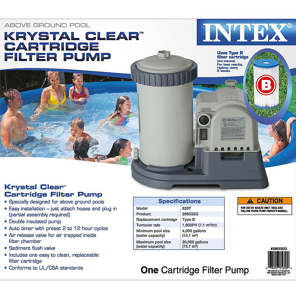 Left View: Intex - 2500 GPH Above Ground Swimming Pool Cartridge Filter Pump System and Krill Automatic Pool Vacuum for Above Ground Pools
