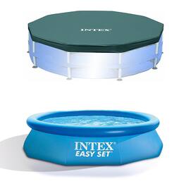 Intex - Pool Cover & Easy Set 10ft x 30in Inflatable Pool - Blue