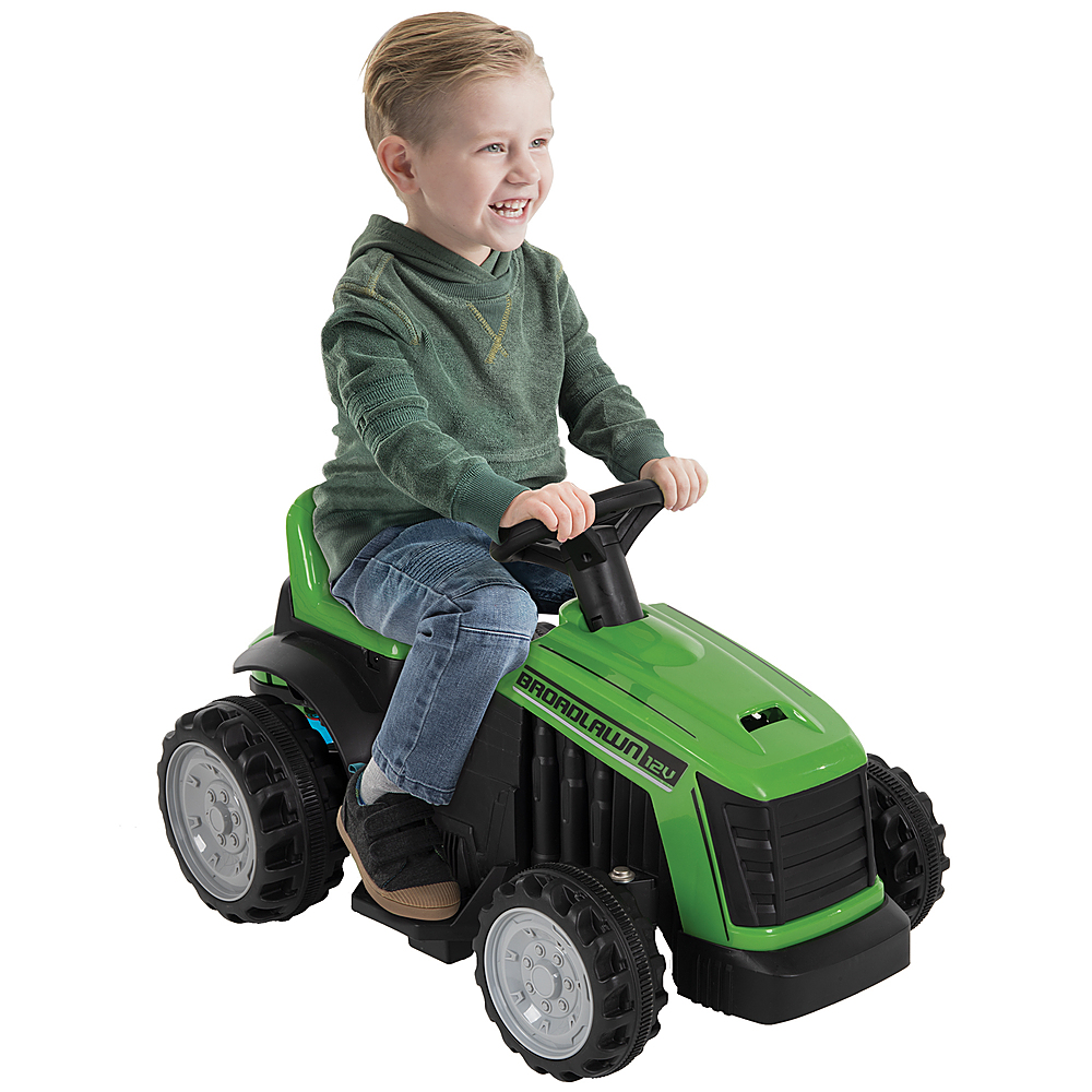 Left View: Huffy - Broadlawn 12V Mini Mower Ride On Toy for Kids - Green, black