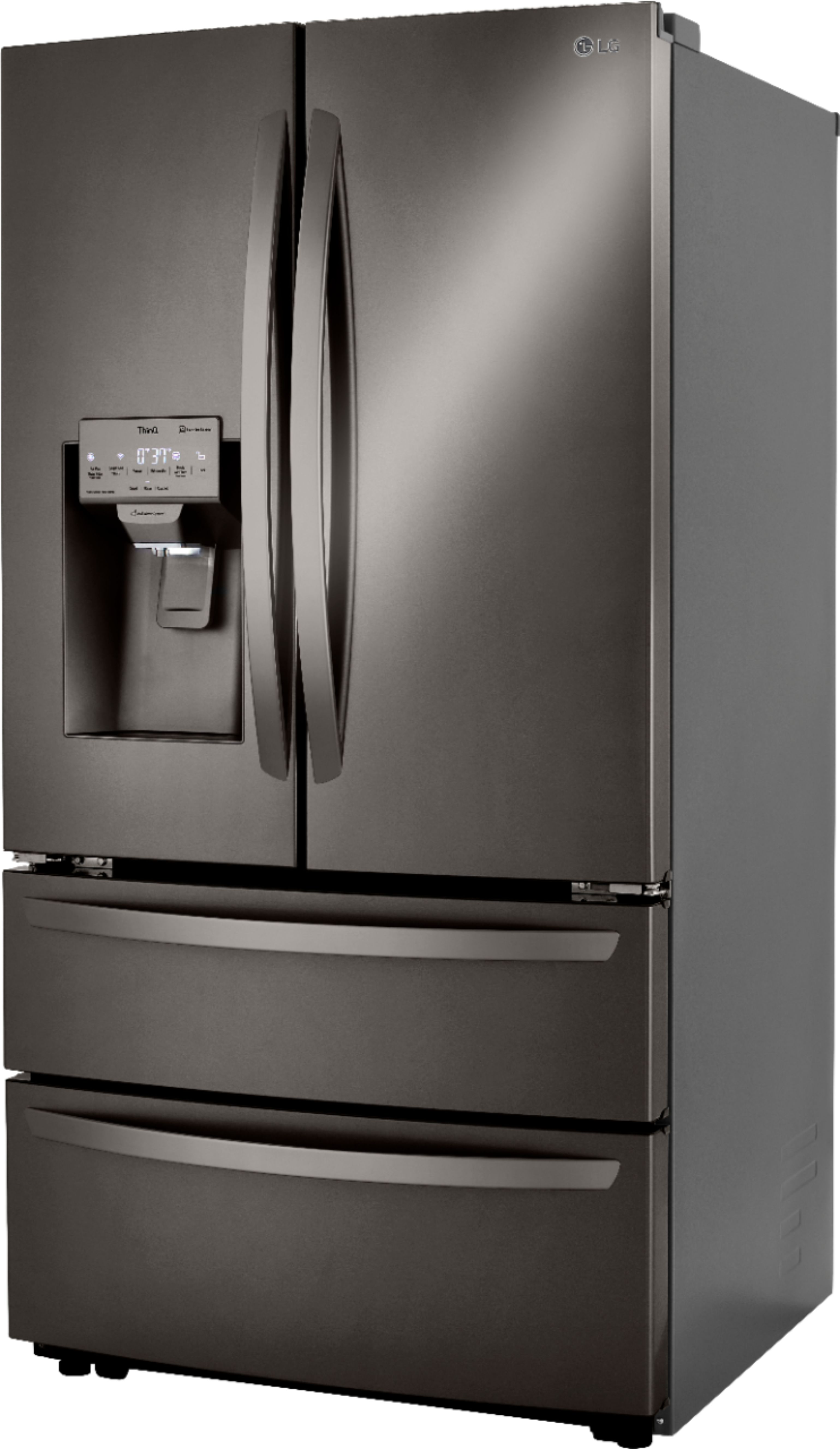 Angle View: LG - 22 cu ft 4-Door French Door Refrigerator with WiFi - Black stainless steel