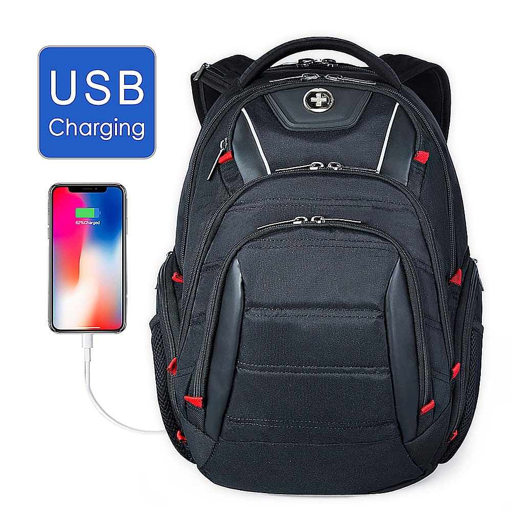 Alt View 13. Swissdigital Design - Circuit TSA-firendly Backpack with USB Charging port/RFID protection and fits up to 15.6" laptop - Black.