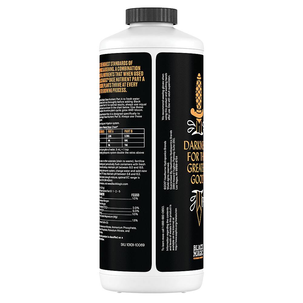 Left View: Black Magic Base Nutrient Part B 32oz - Black