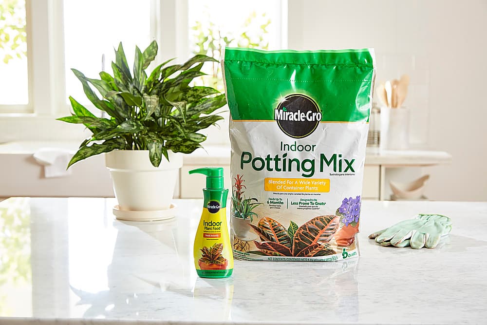 Left View: Miracle-Gro Indoor Potting Mix and Miracle-Gro Indoor Plant Food - Black