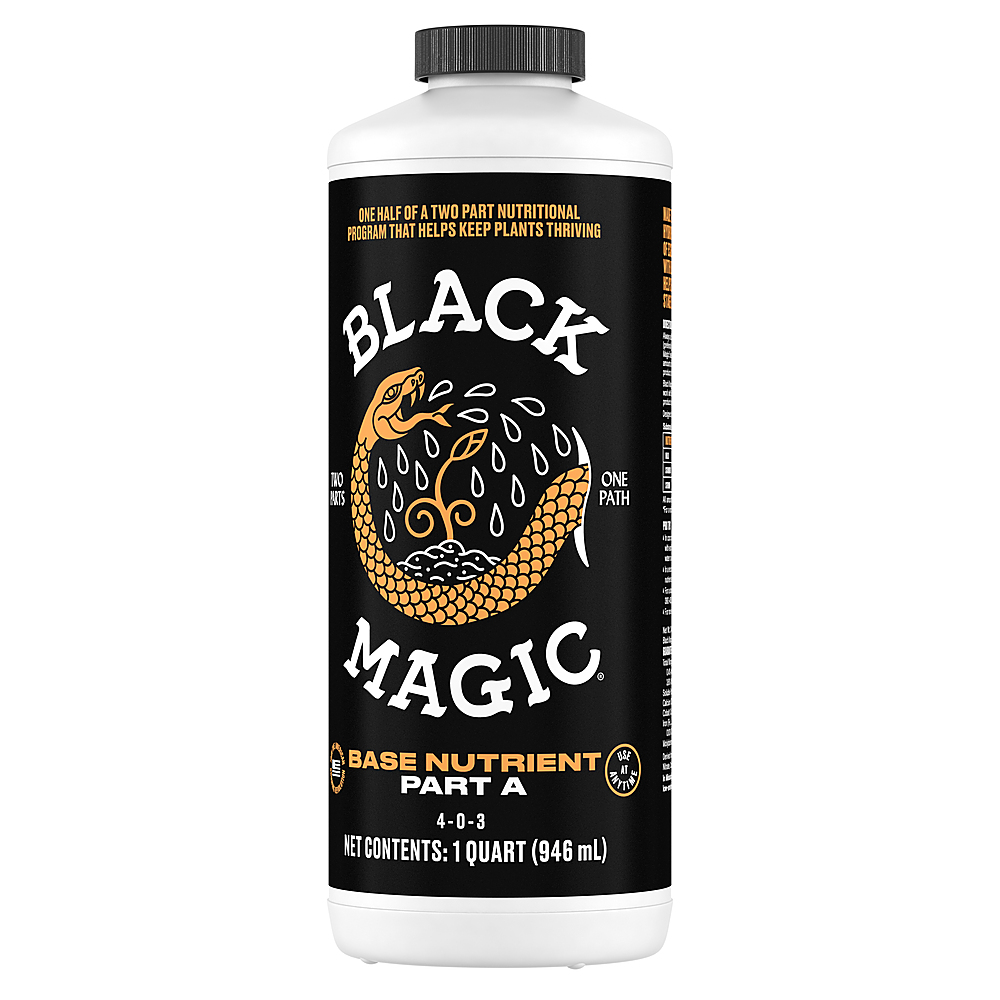 Left View: Black Magic Base Nutrient Part A 32oz - Black