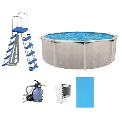 Front. Aquarian - 15-foot x 52-inch Above Ground Swimming Pool Kit with Pump and Ladder Kit - Gray.