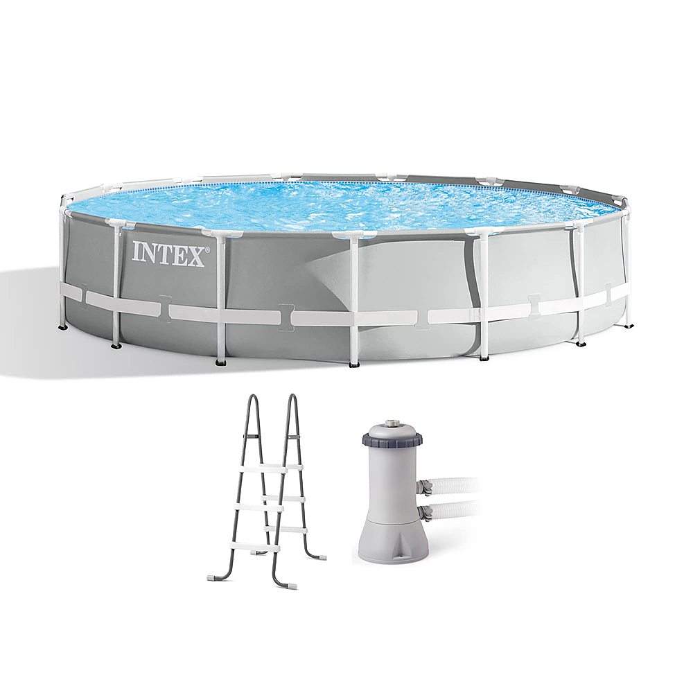 Intex - 15-foot x 42-inch Prism Frame Above Ground Swimming Pool Set with Filter - Gray