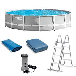 Intex - 15-foot x 42-inch Prism Frame Above Ground Swimming Pool Set with Filter - Gray