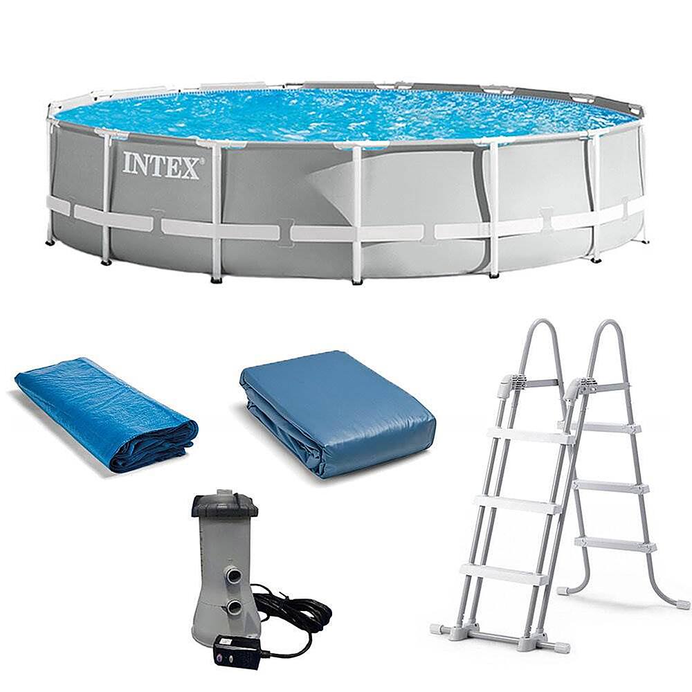 Front. Intex - 15-foot x 42-inch Prism Frame Above Ground Swimming Pool Set with Filter - Gray.