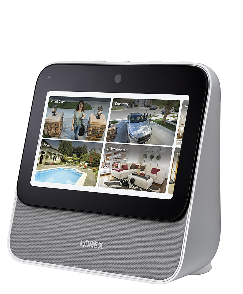 Left View: Lorex - Home Center with Two 2K Smart Deterrence Outdoor Wire-Free Cameras with Person Detection - White