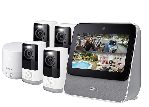 Lorex - Home Center with four 2K Smart Deterrence Outdoor Wire-Free Cameras with Person Detection - White