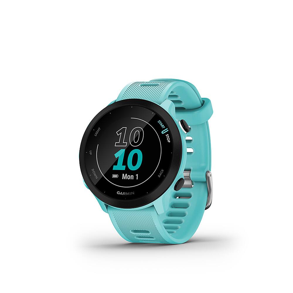Left. Garmin - Forerunner 55 GPS Smartwatch 42mm Fiber-Reinforced Polymer - Aqua.