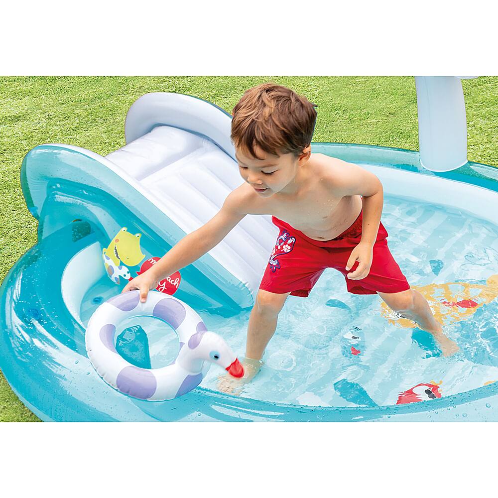 Alt View 11. Intex - Mr. Gator Outdoor Inflatable Kiddie Pool Water Play Center with Slide - Blue.