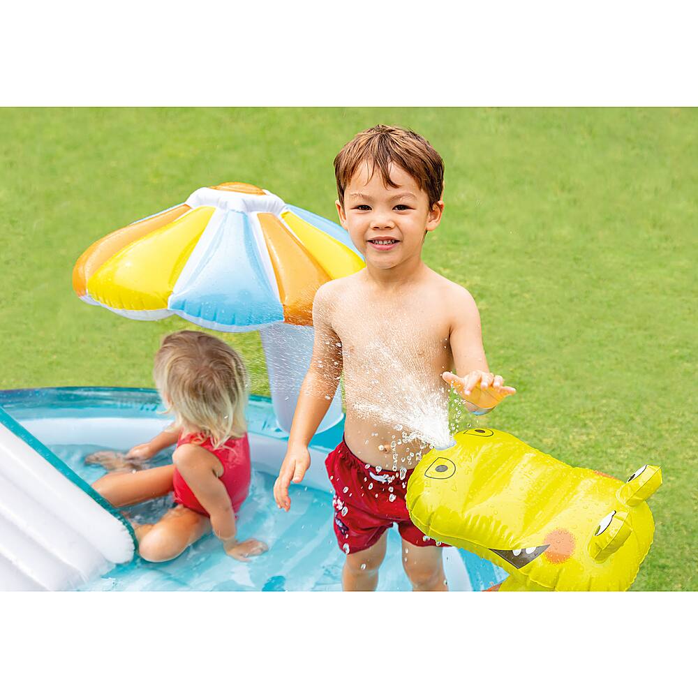 Alt View 13. Intex - Mr. Gator Outdoor Inflatable Kiddie Pool Water Play Center with Slide - Blue.