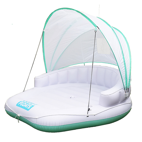 COMFY FLOATS - Cabana Pool Float with Retractable Cover and Cool Misting - White
