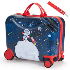 Front. VEVOR - Ride-on Luggage, 26 L Capacity, 18 Inches Tow Along Toddler Carry on Luggage with Wheels, Adjustable Shoulder Strap - Blue & White.