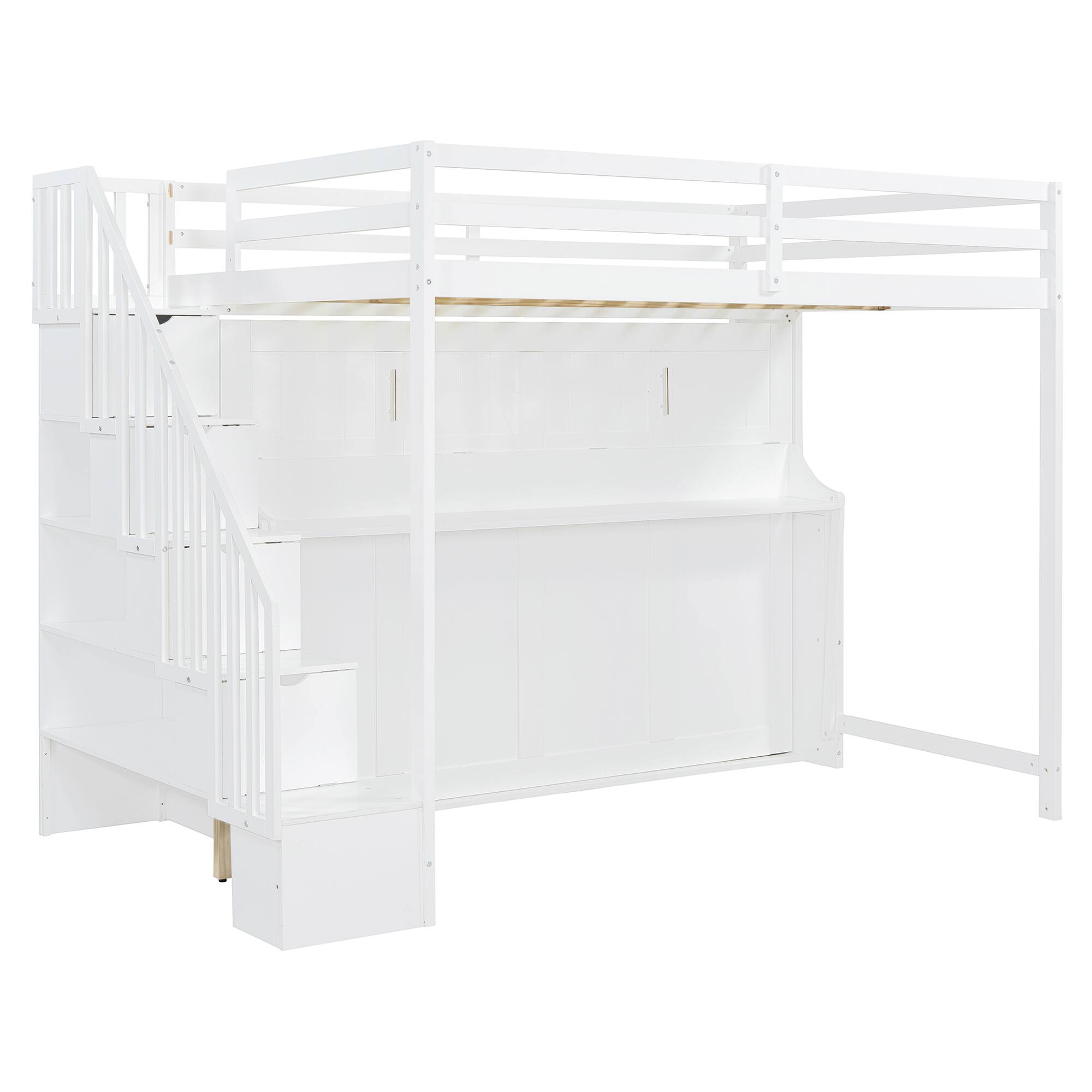 Alt View 6. Tiramisubest - Full Over Full Murphy Bed with Hydraulic Lift, Desk & Storage, White - Space - Saving Multifunctional - White.