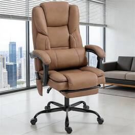 HTUTWOO - Faux Leather Massage Office Chair - 6-Point Vibration Reclining Desk Chair, 140° Recline, Footrest, Pet-Friendly,265 lbs - Brown