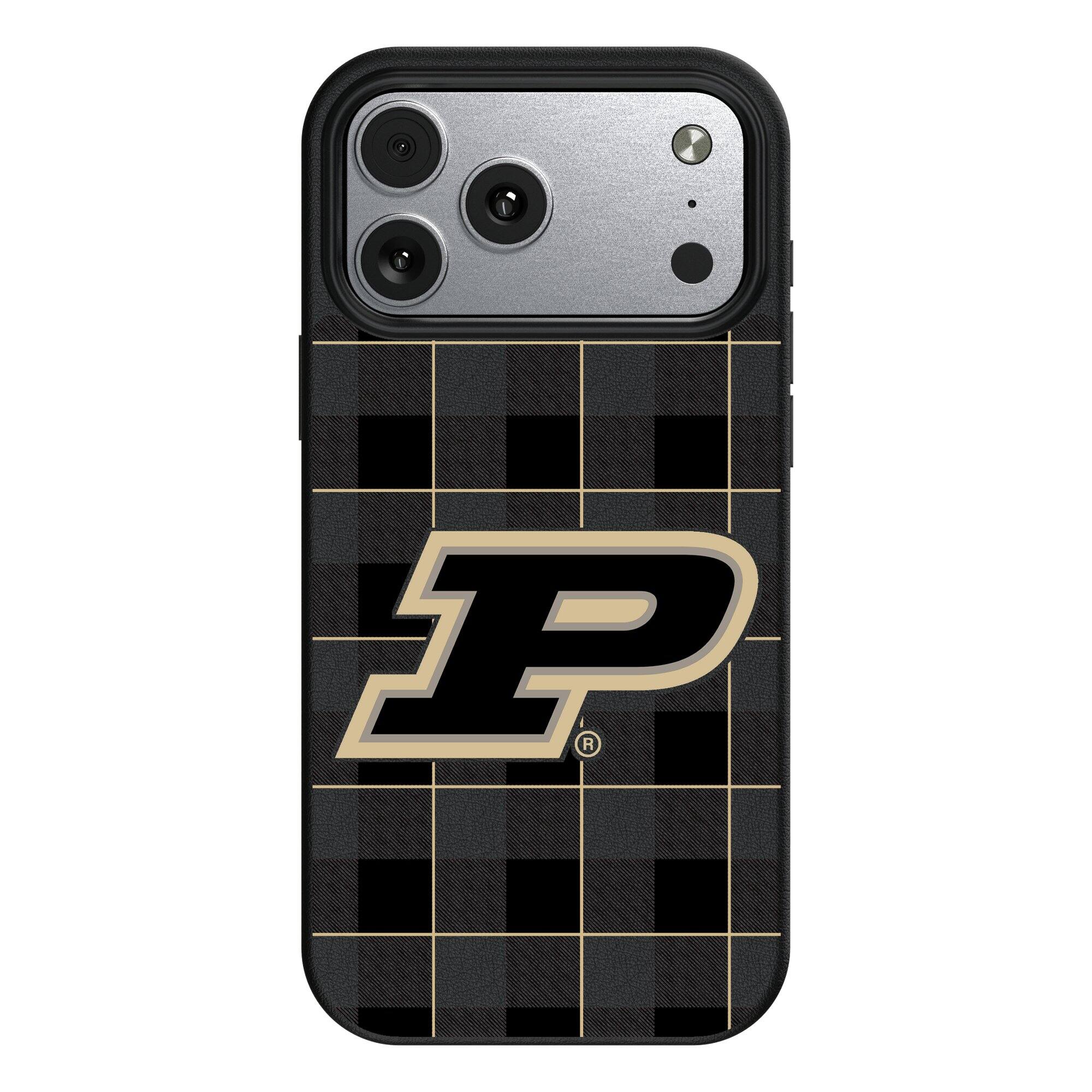 Front. Keyscaper - Purdue Boilermakers Plaid Magnetic Bump iPhone Case - 16 Pro - Black.