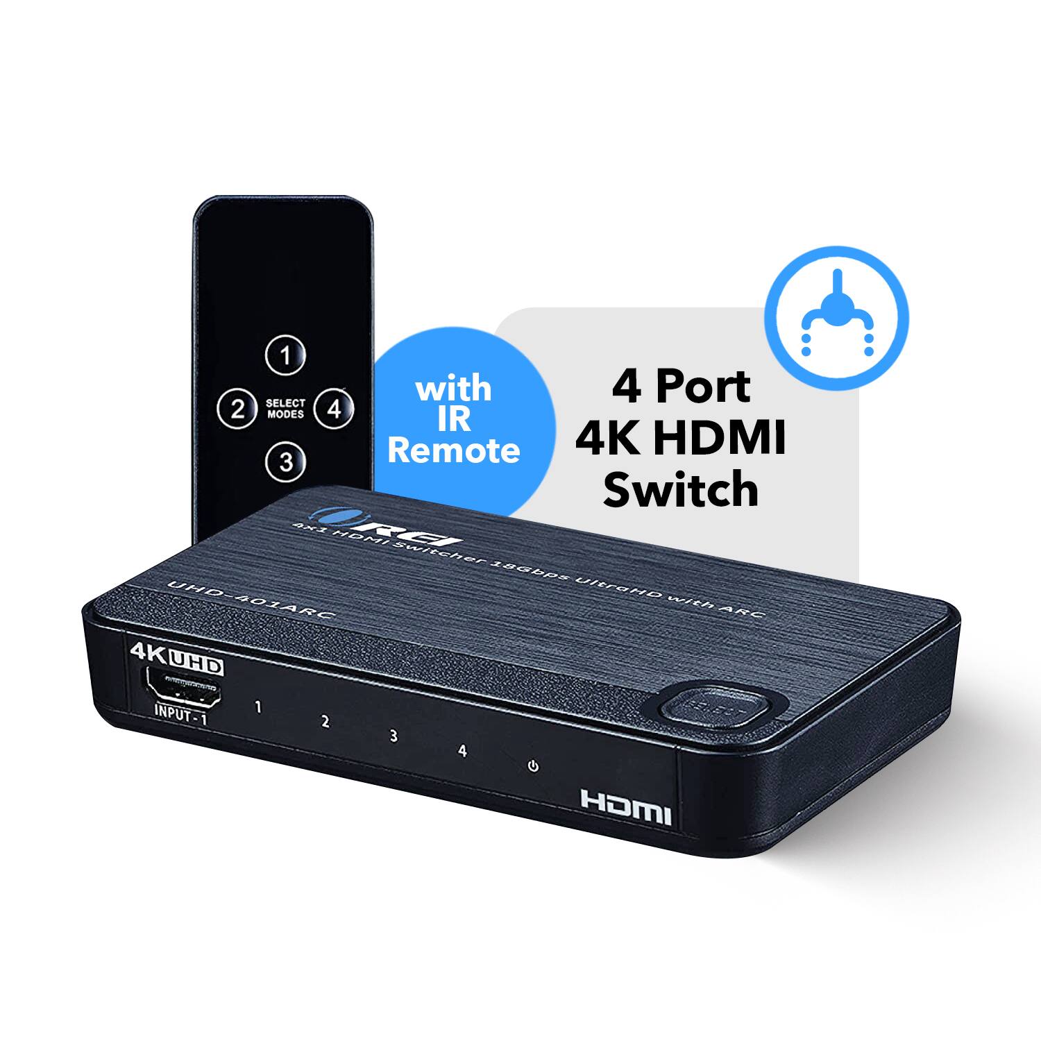 4K HDMI Switch with IR Remote, 4 Port, 4K UHD INPUT 1, 2, 3, 4, HOMI
