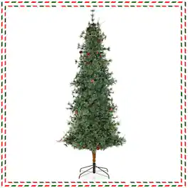 WELLFOR - 8ft Prelit Artificial Hinged Christmas Tree with Warm‑White Lights,702 Full Branch Tips &36 Natural Pine Cones - Green