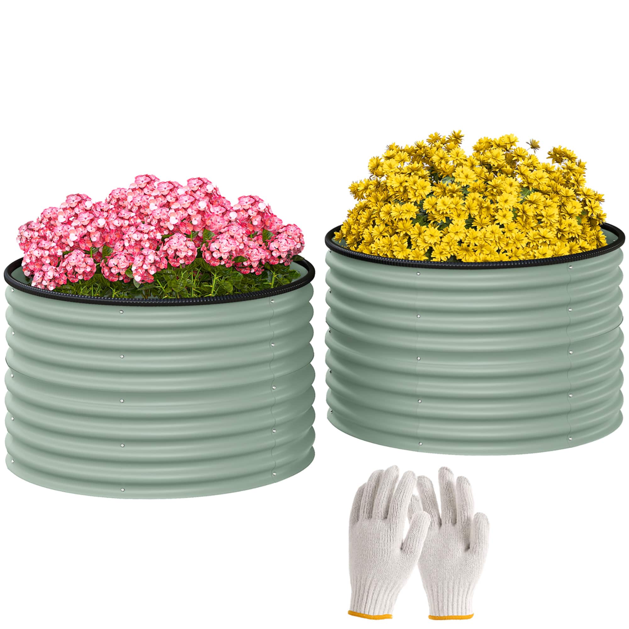 Outsunny - Galvanized Raised Garden Bed Set of 2, Planters for Outdoor Plants with Safety Edging - Green