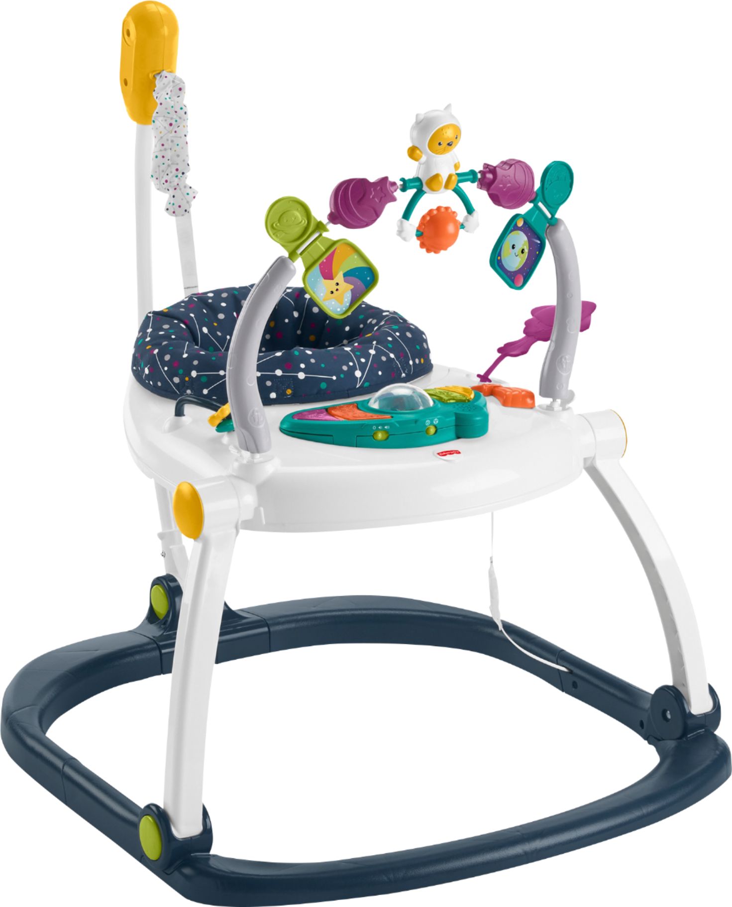 Angle View: Fisher-Price Baby Bouncer Activity Center Jumperoo SpaceSaver with Lights & Sounds, Astro Kitty