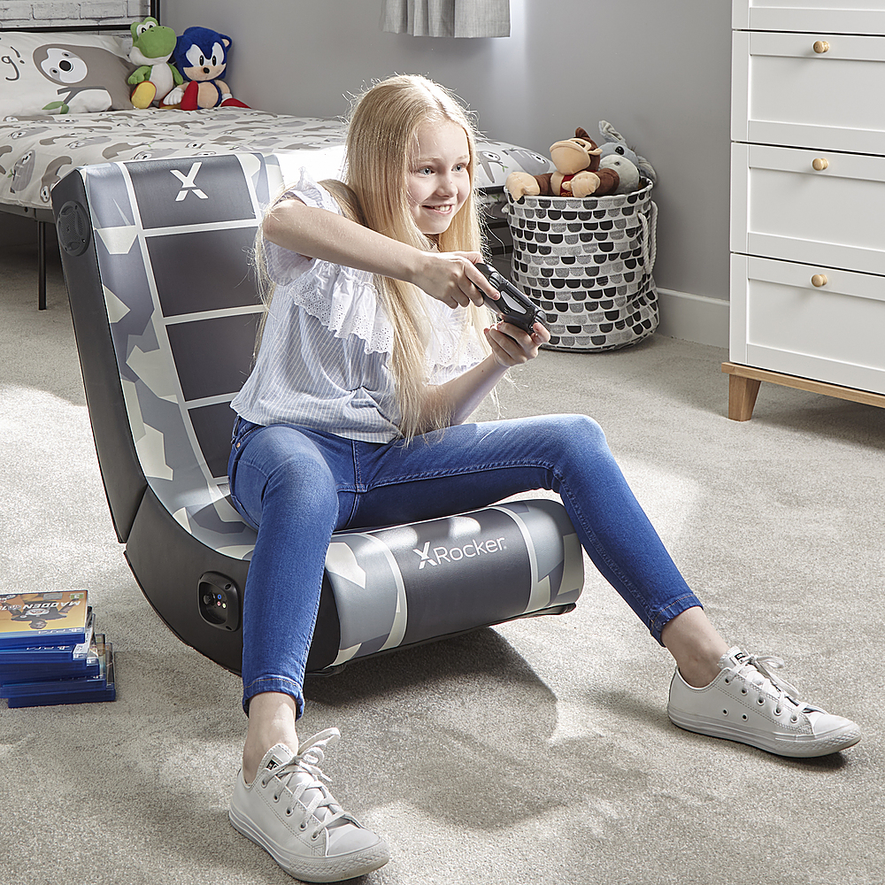 X-Rocker Video Rocker Gaming Chair Junior Foldable Floor Seat Camo Grey