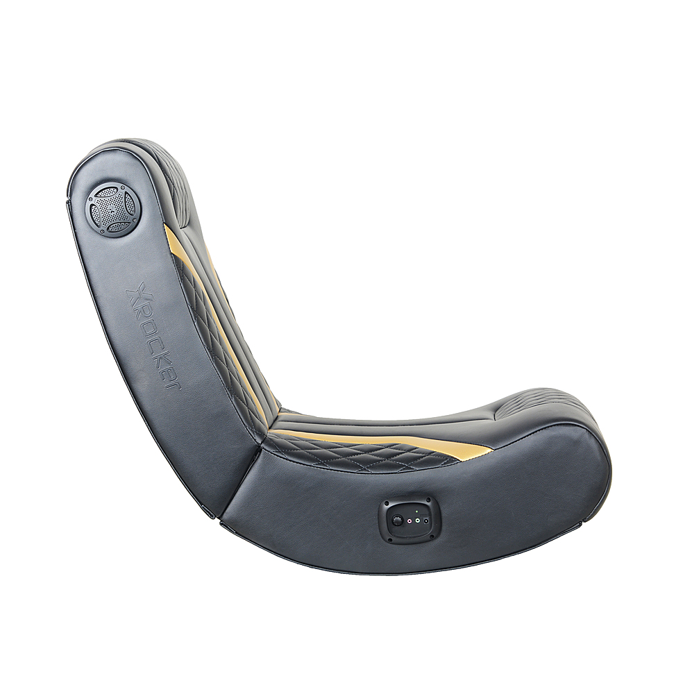 Left View: X Rocker - Lux 2.0 Bluetooth Floor Rocker Gaming Chair - Gold and Black